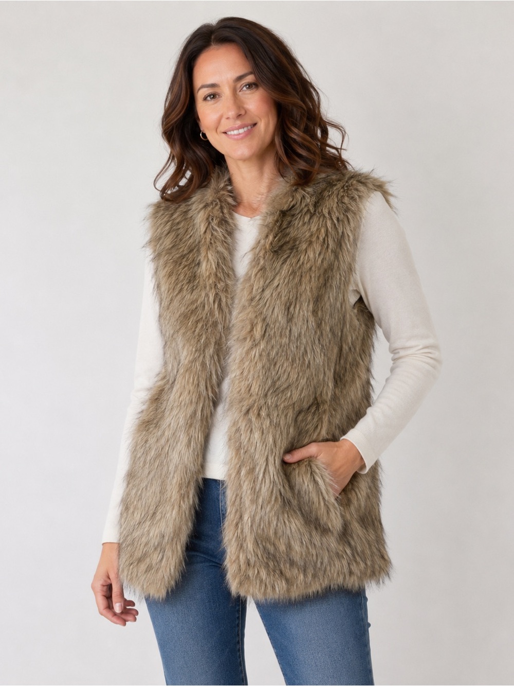 Banana Republic faux fur vest Womens Size Large Petite warm brown Casual